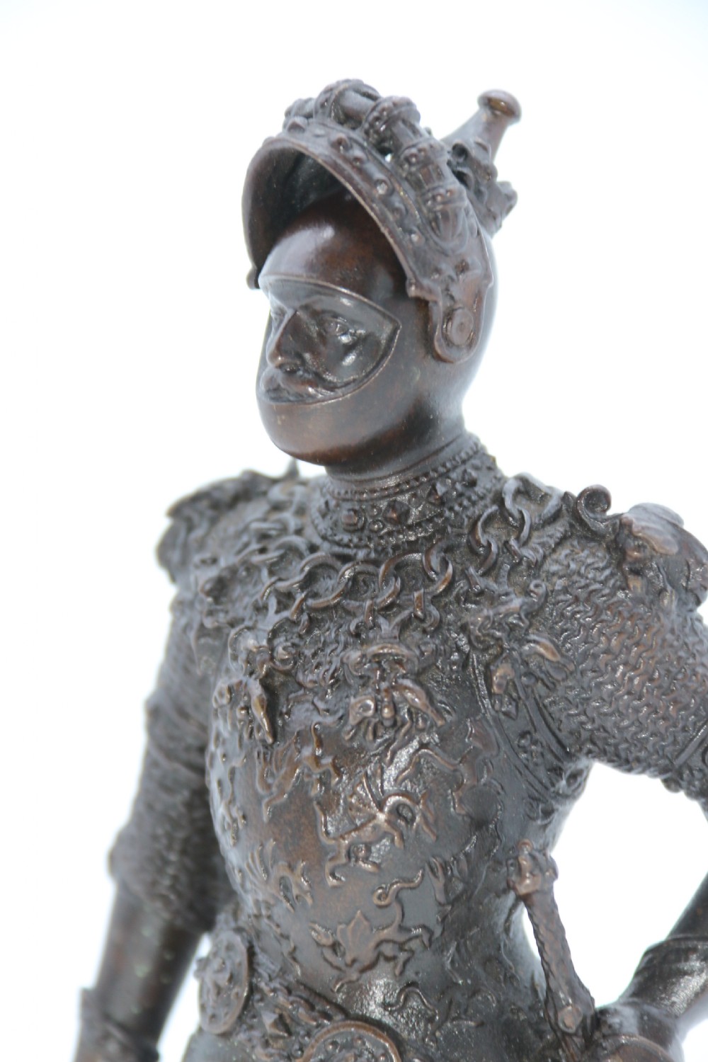 Antique bronze study of King Arthur in ornate armour circa 1900 View XII