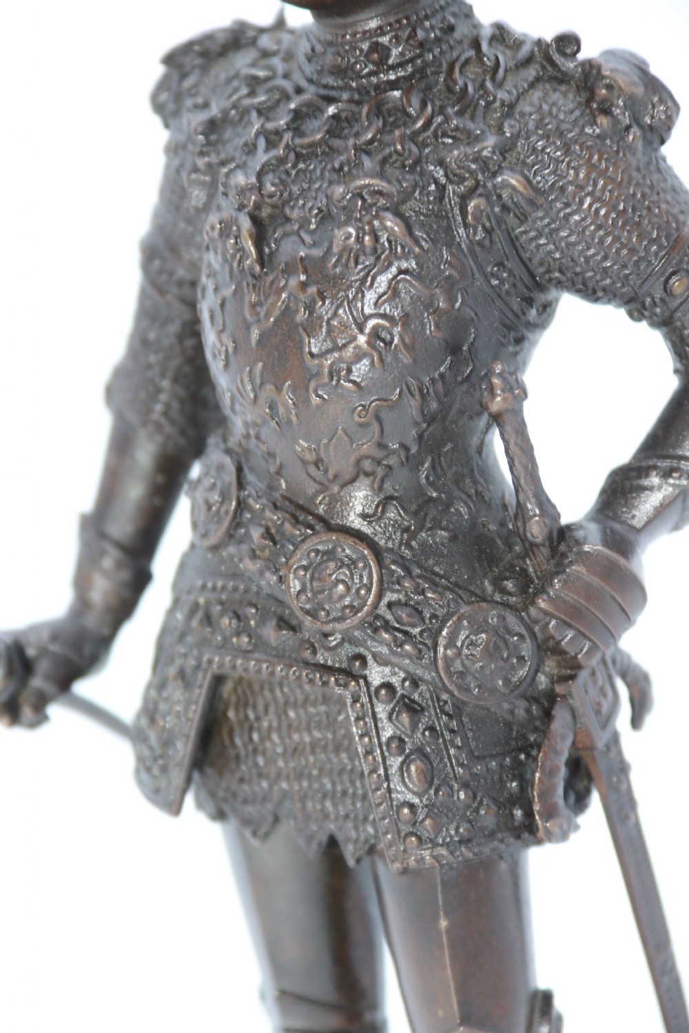 Antique bronze study of King Arthur in ornate armour circa 1900 View XIII
