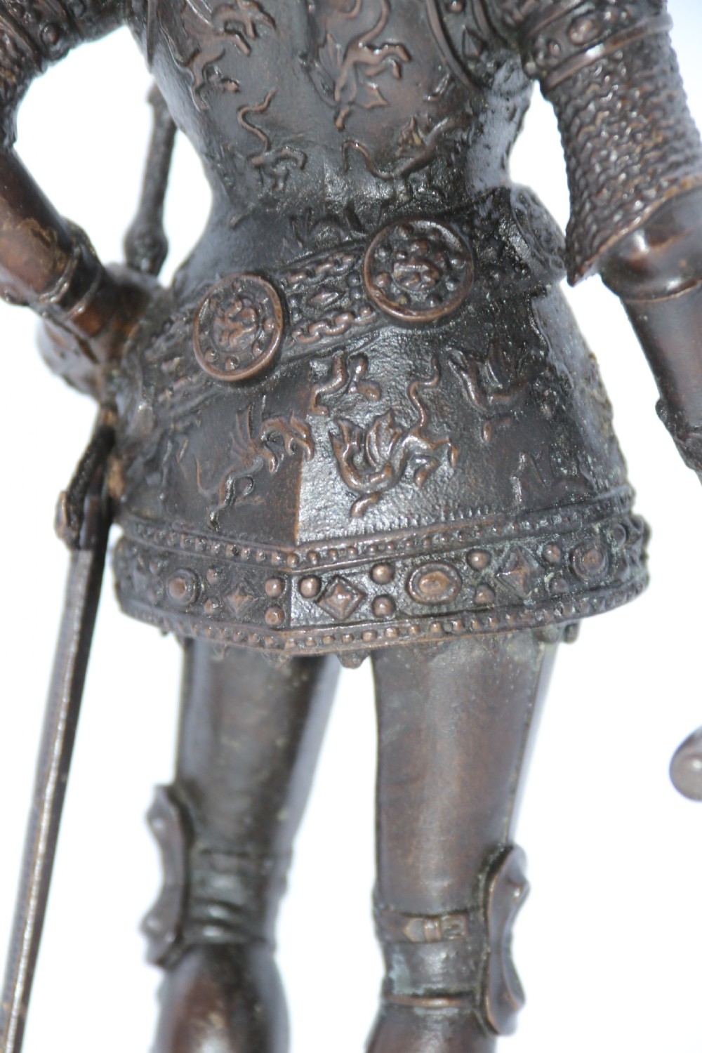 Antique bronze study of King Arthur in ornate armour circa 1900 View XIV