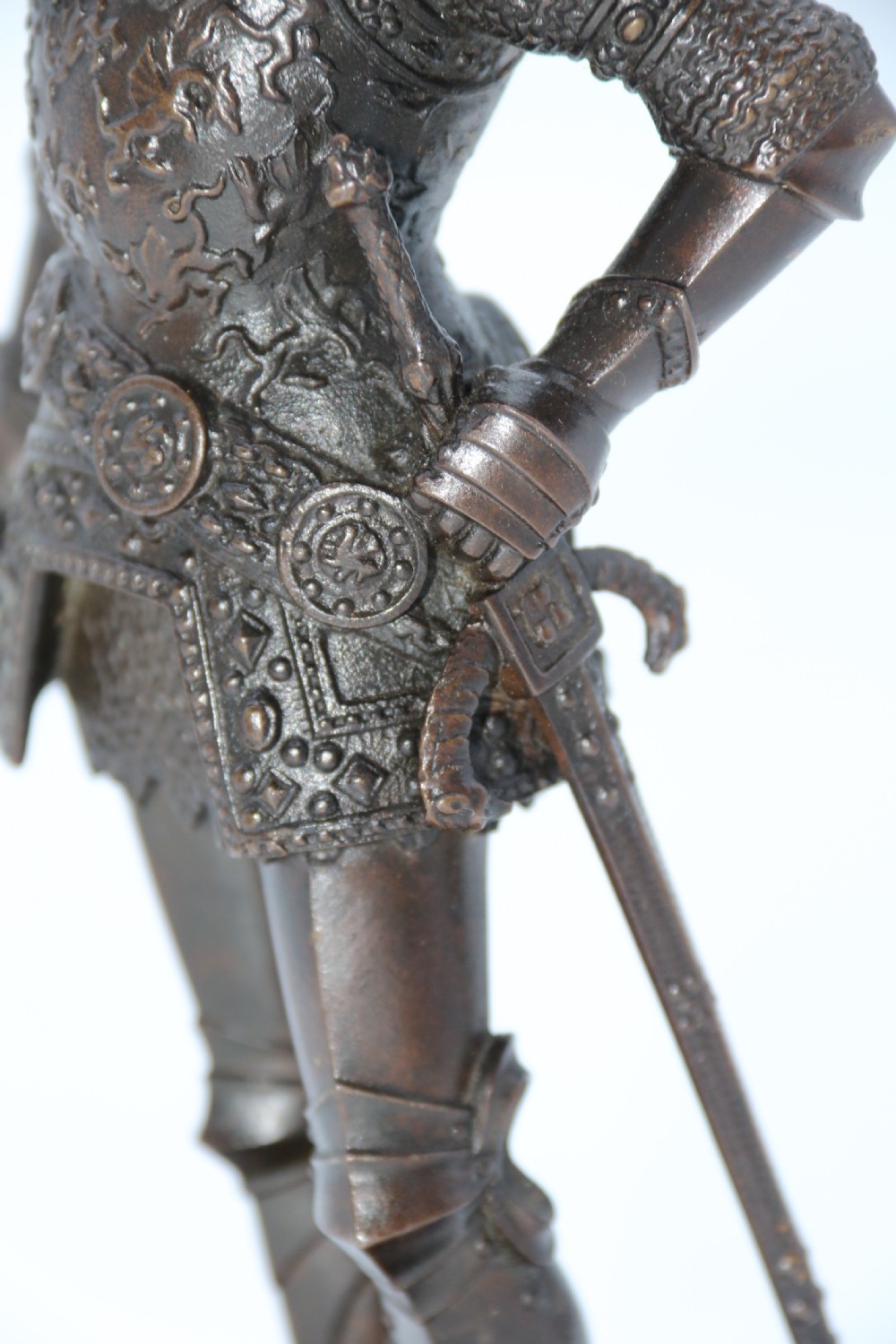 Antique bronze study of King Arthur in ornate armour circa 1900 View XV