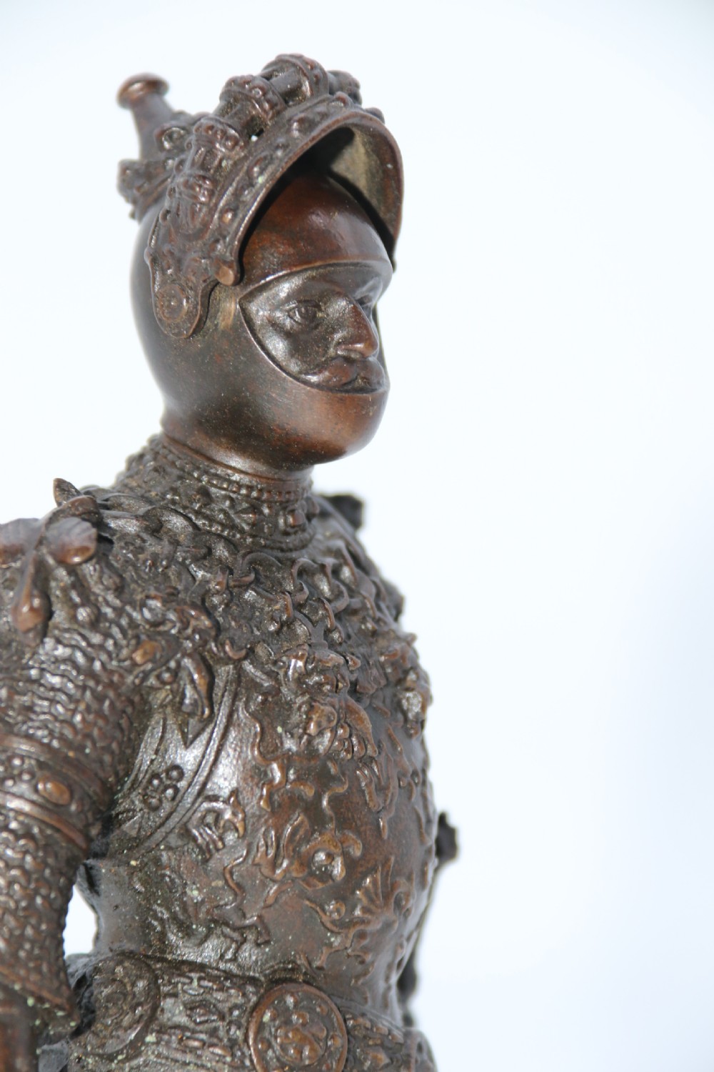 Antique bronze study of King Arthur in ornate armour circa 1900 View XVI