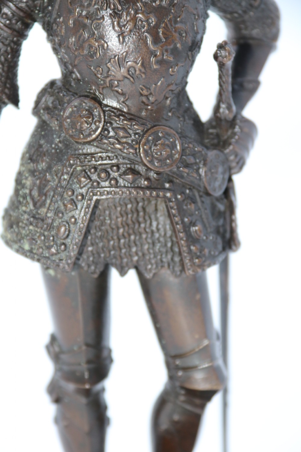 Antique bronze study of King Arthur in ornate armour circa 1900 View XVII