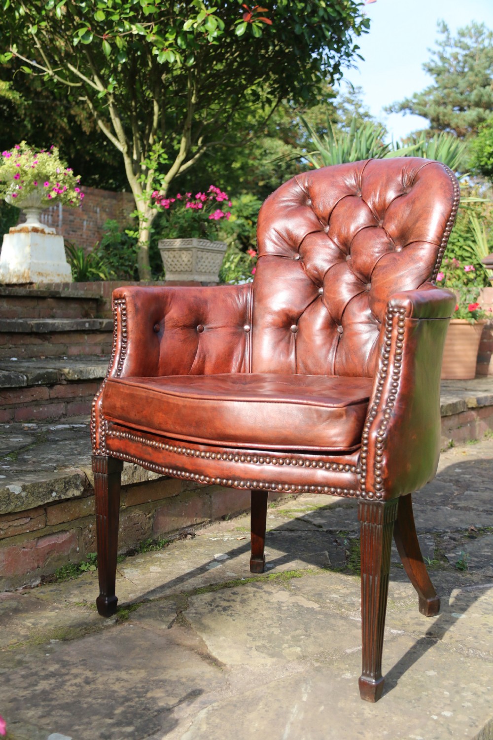  English 18th century leather upholstered armchair circa 1790 View II