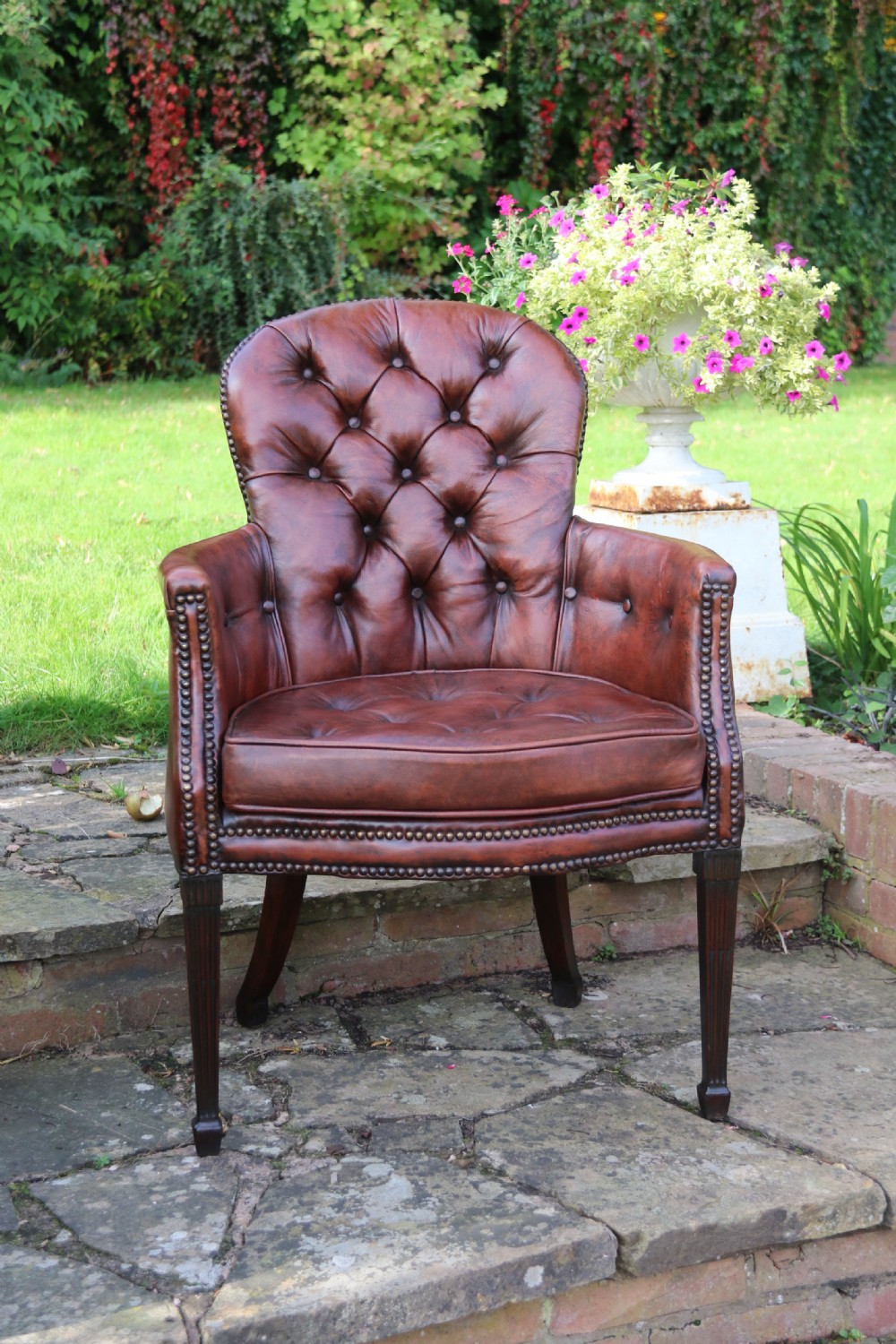  English 18th century leather upholstered armchair circa 1790 View III
