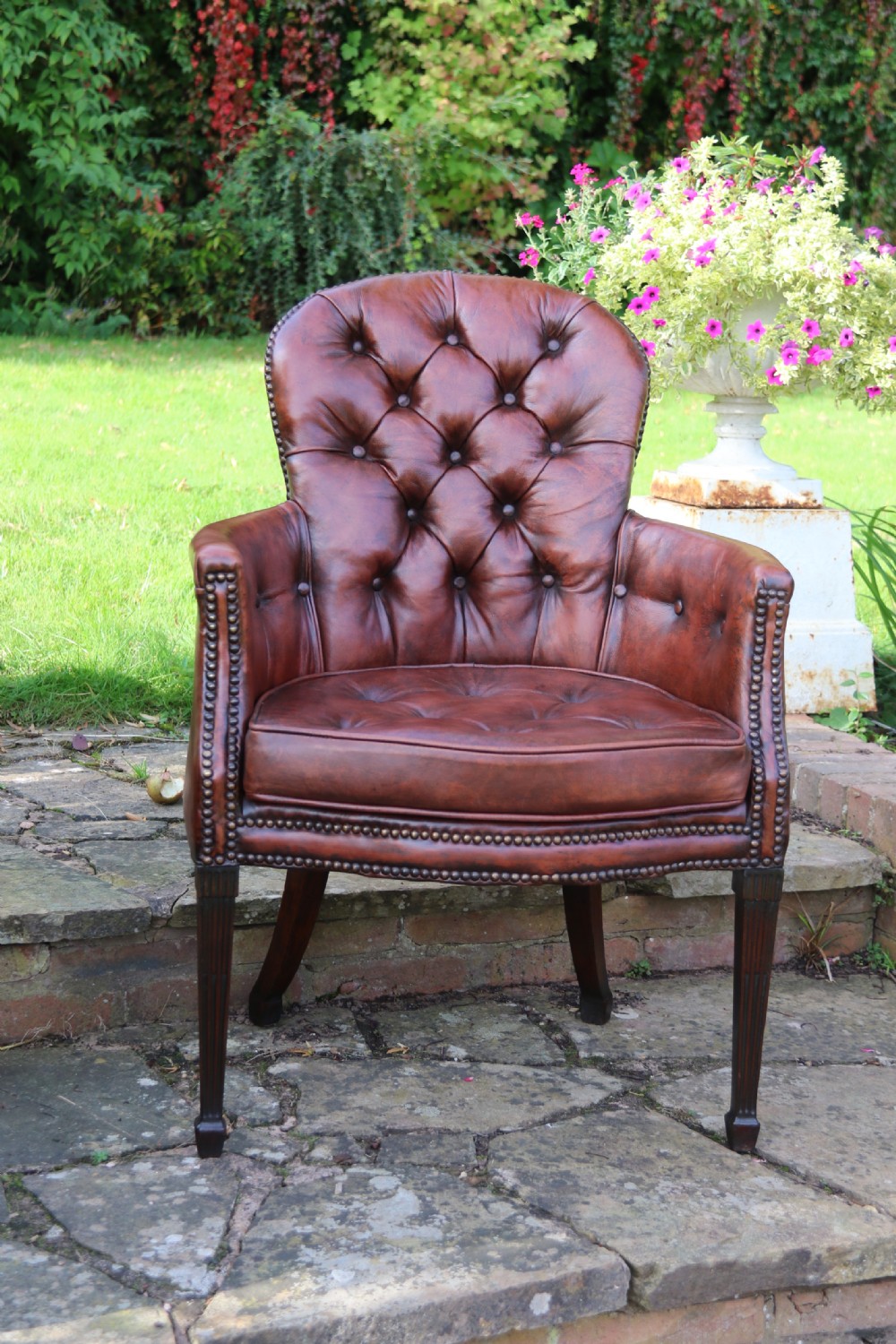  English 18th century leather upholstered armchair circa 1790 View IV