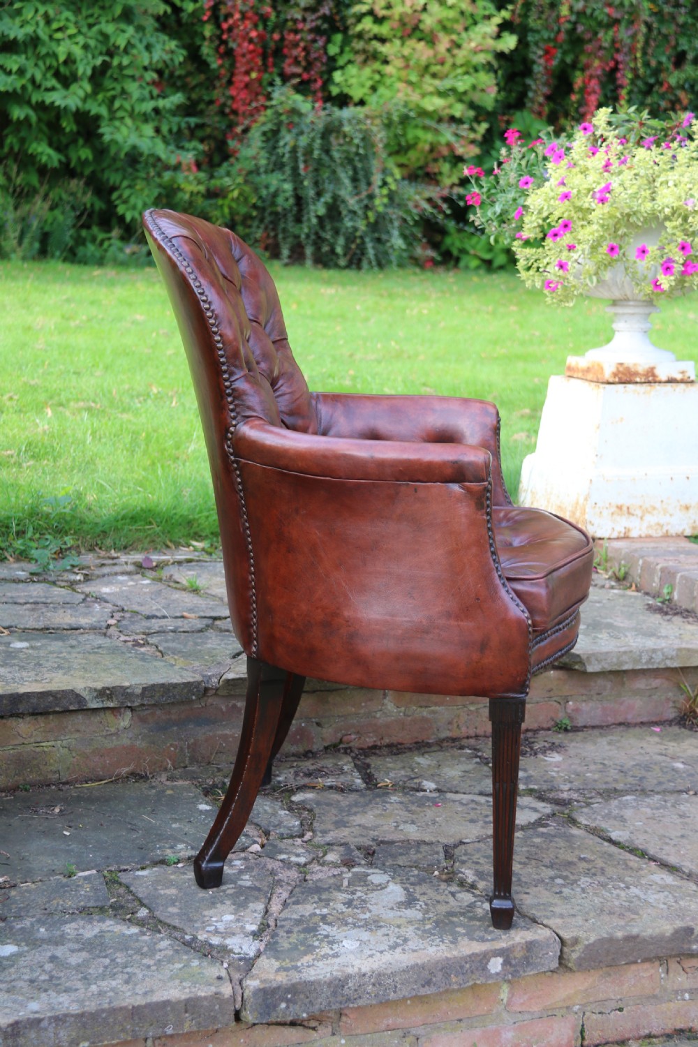  English 18th century leather upholstered armchair circa 1790 View V