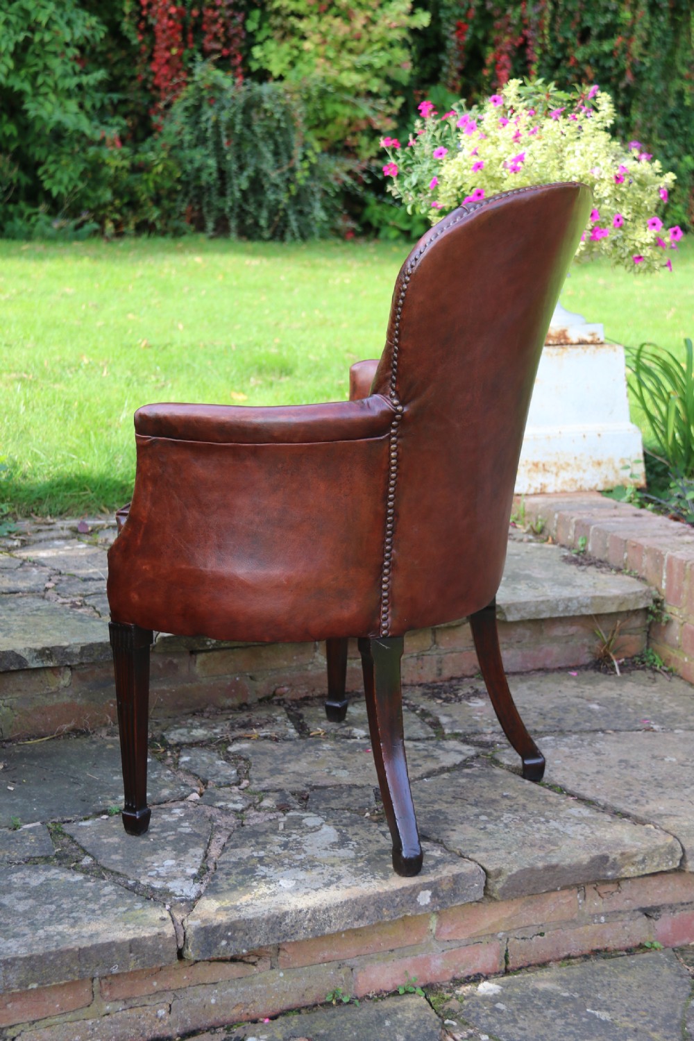  English 18th century leather upholstered armchair circa 1790 View VII