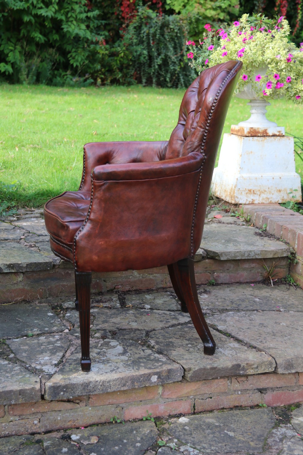  English 18th century leather upholstered armchair circa 1790 View IX