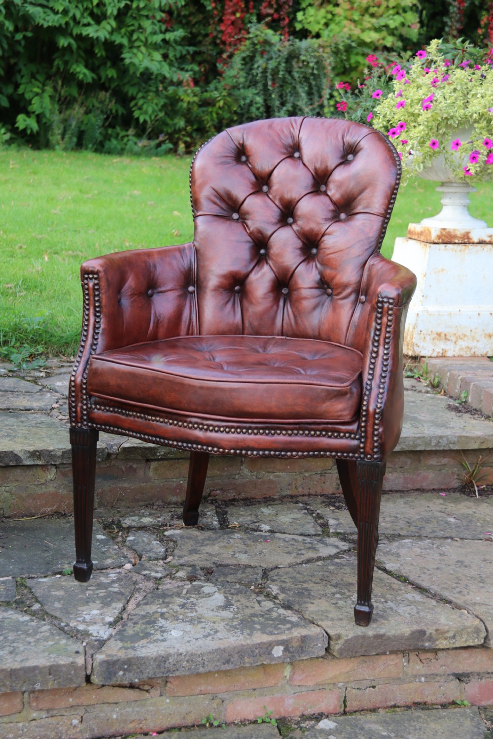  English 18th century leather upholstered armchair circa 1790 View X