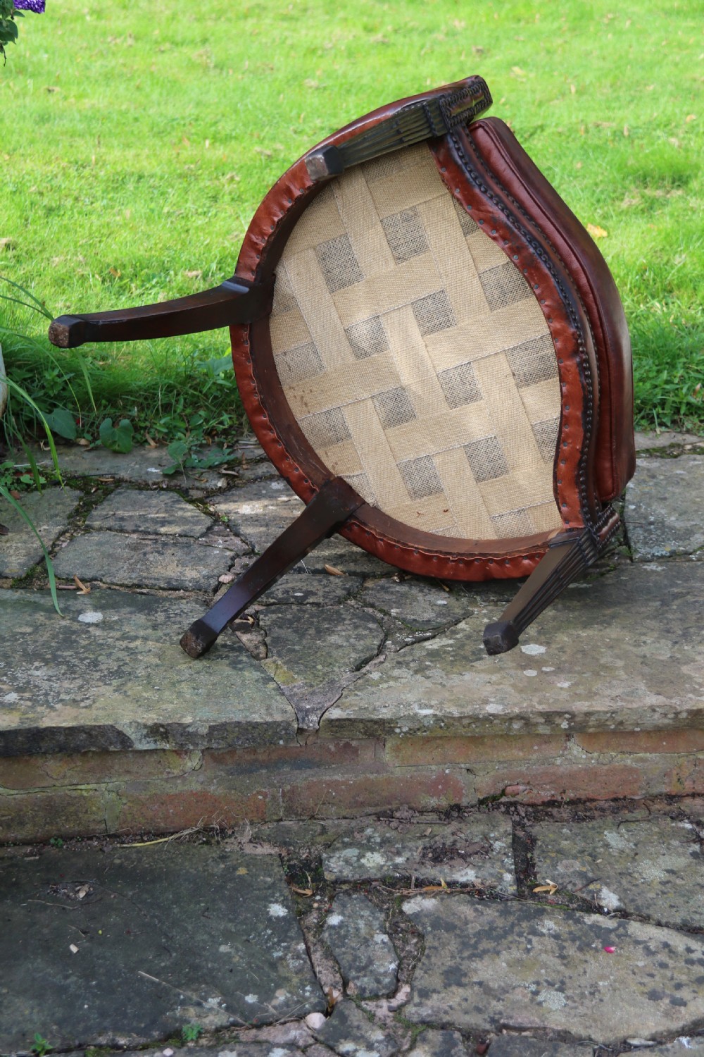  English 18th century leather upholstered armchair circa 1790 View XII