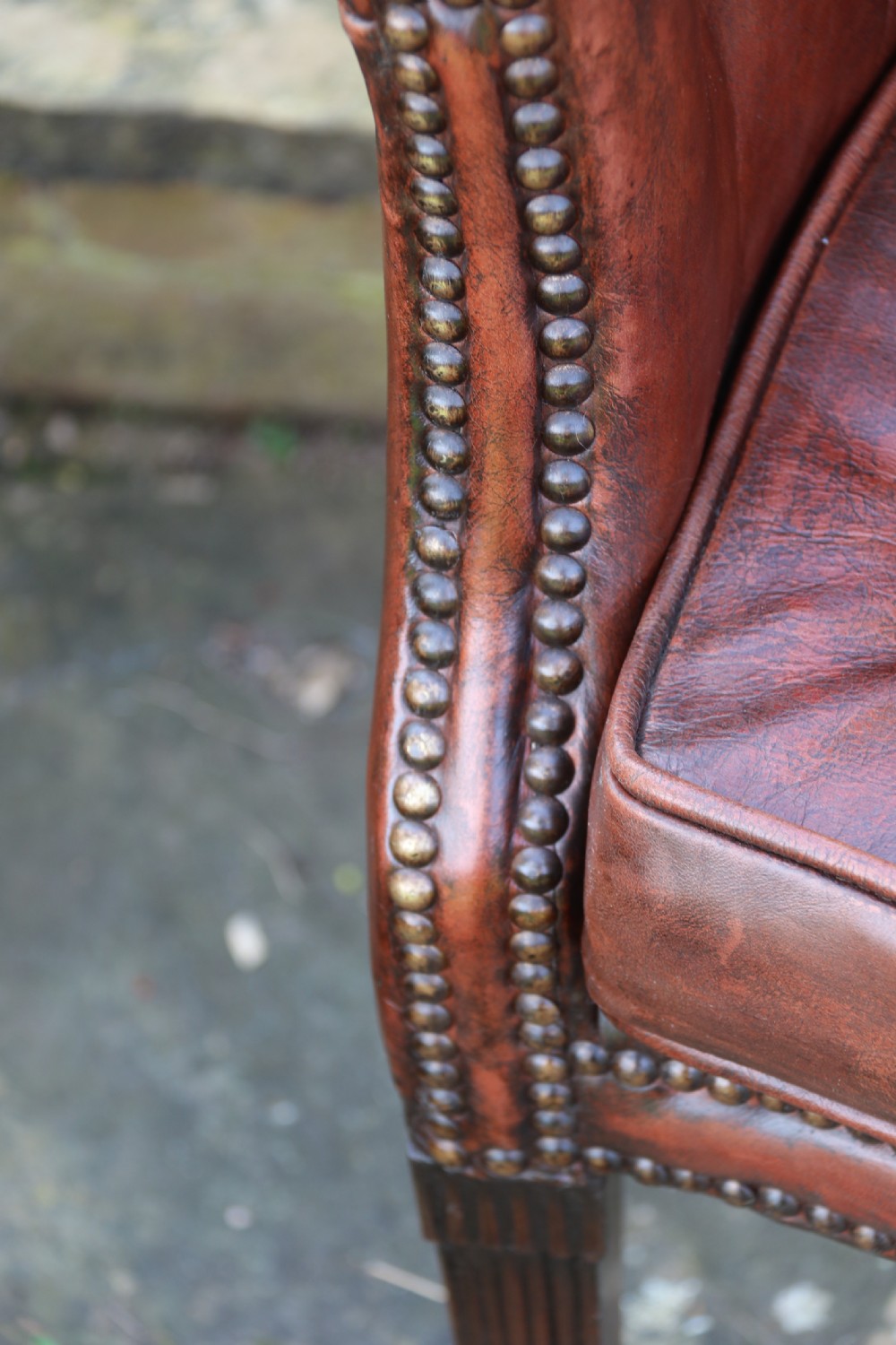  English 18th century leather upholstered armchair circa 1790 View XVIII