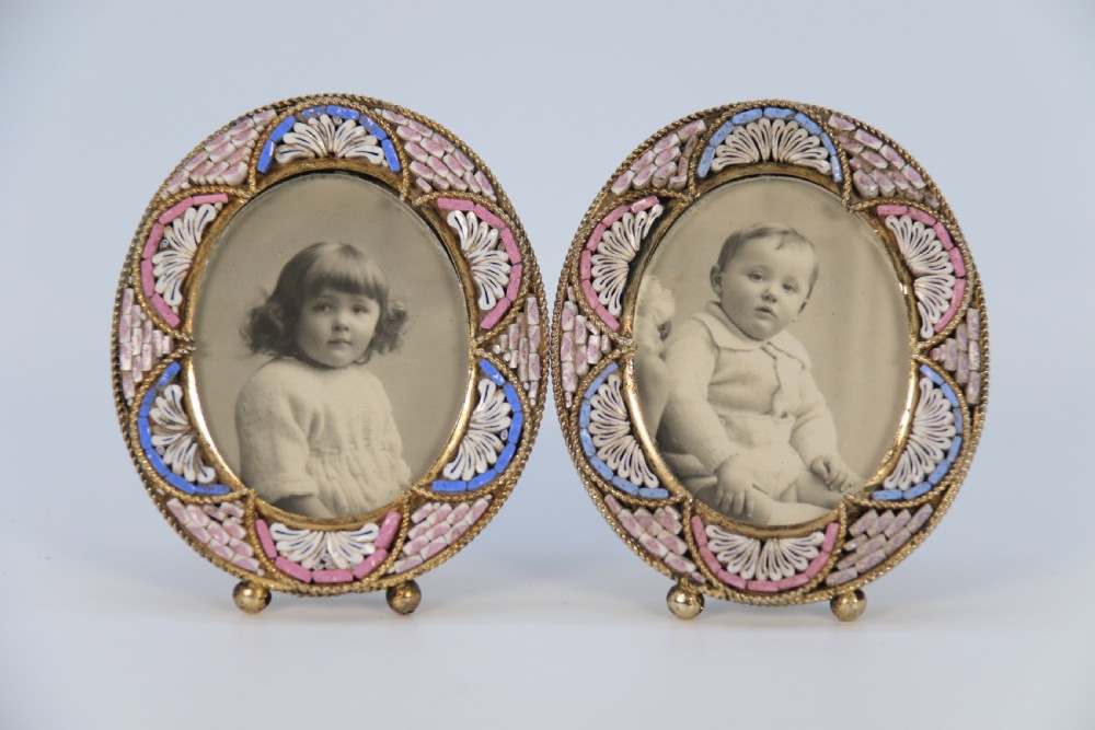 A  pair of miniature Italian micro mosaic photo frames circa 1920 View X