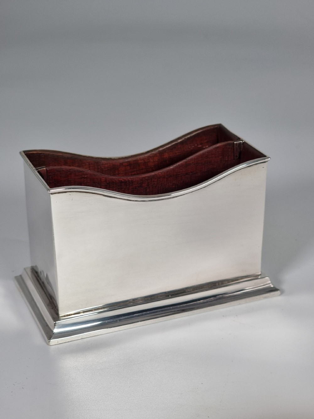 An English silver postal letter rack, desk tidy, card holder, Chester 1896 – 7

