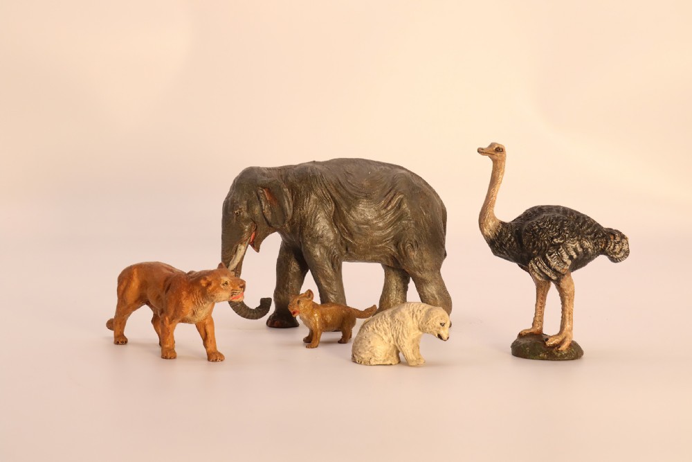 A collection of early 20th century antique Elastolin and Lineol exotic animals. View III