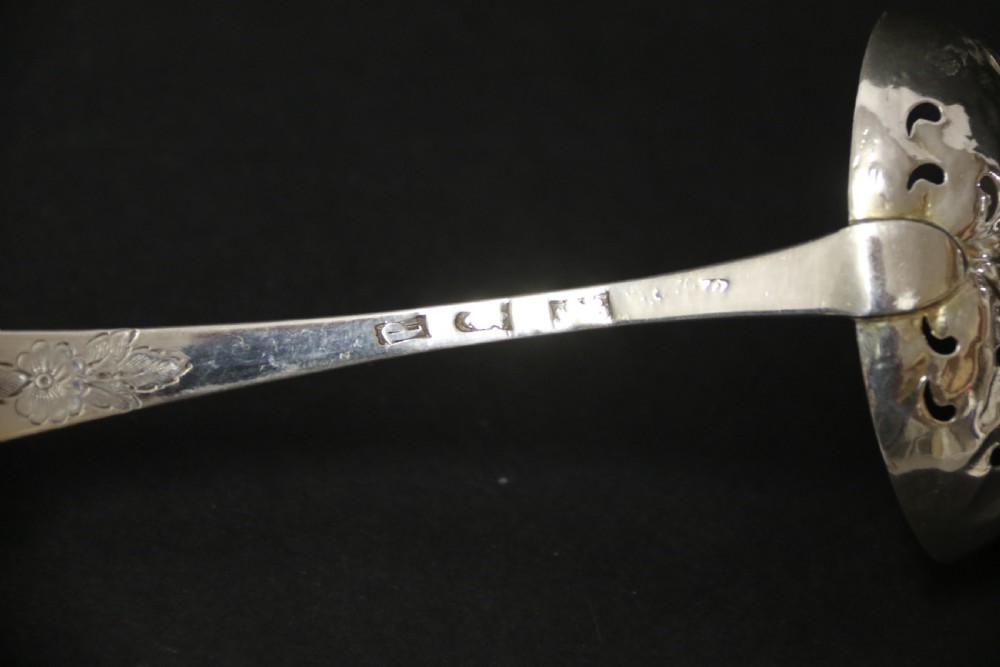 Hallmarked silver sugar spoon ,engraved,  Georgian, London 1799 - 80 View XIV