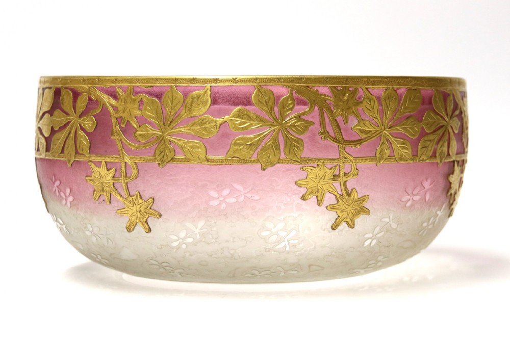 Antique French late 19th century overlaid and acid etched glass bowl, circa 1900