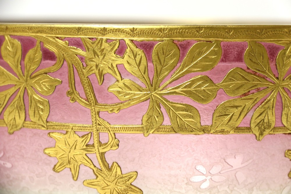 Antique French late 19th century overlaid and acid etched glass bowl, circa 1900 View II
