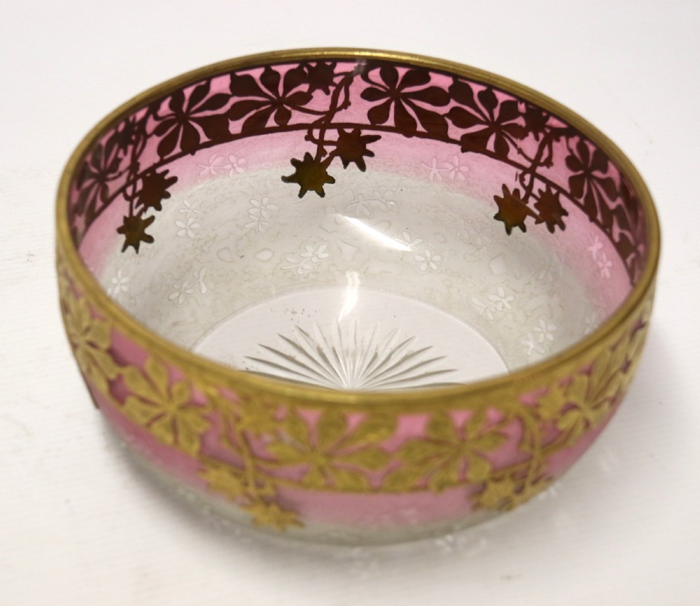 Antique French late 19th century overlaid and acid etched glass bowl, circa 1900 View VI