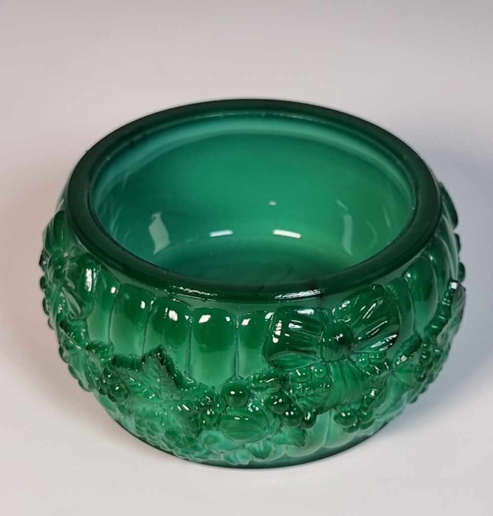 An Art Deco malachite glass jar and cover, c 1920 View V
