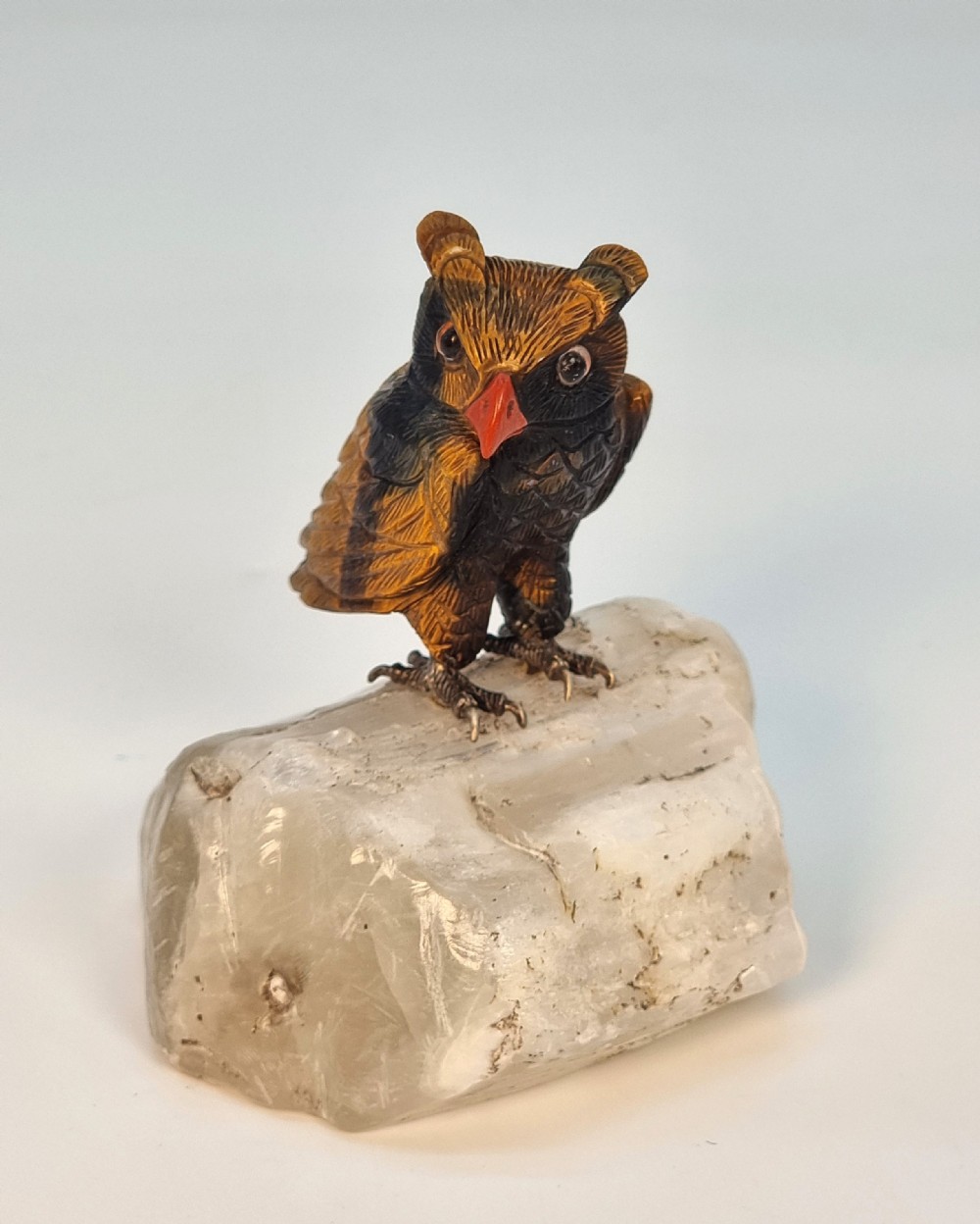 An Italian hardstone carved owl, c 1930