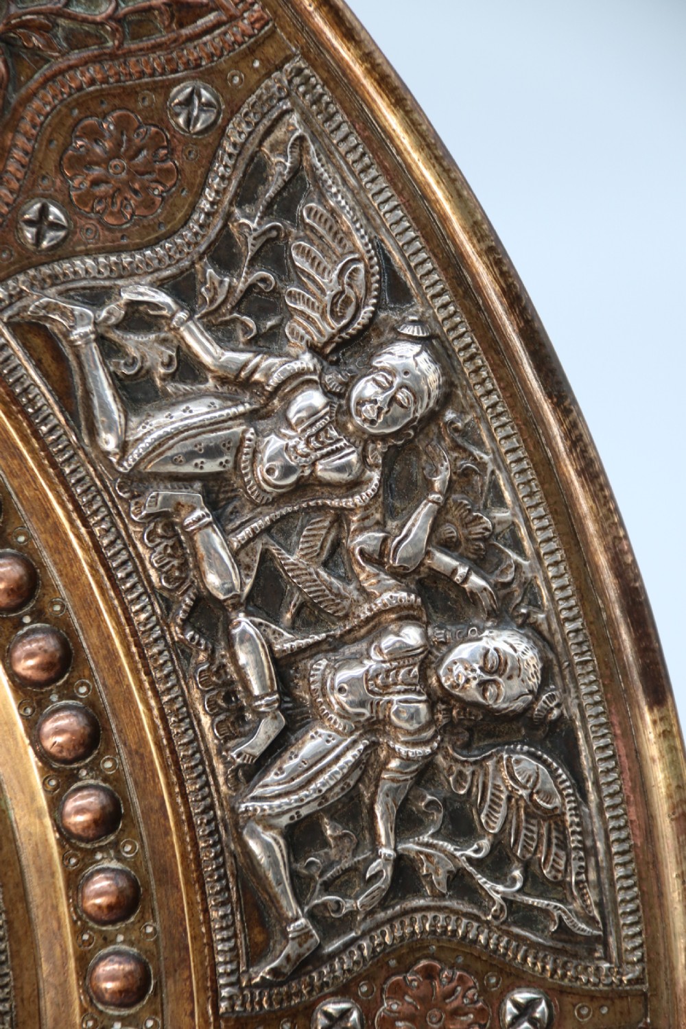 A superb Raj period silver, copper and brass repousse work charger. View XIII