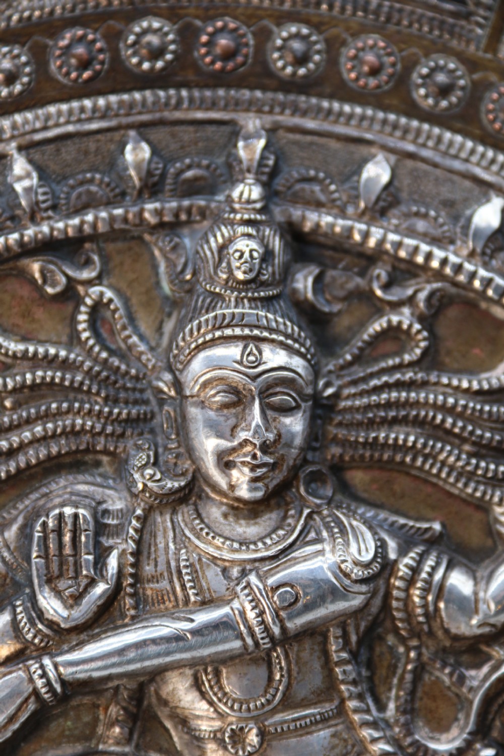 A superb Raj period silver, copper and brass repousse work charger. View XVI