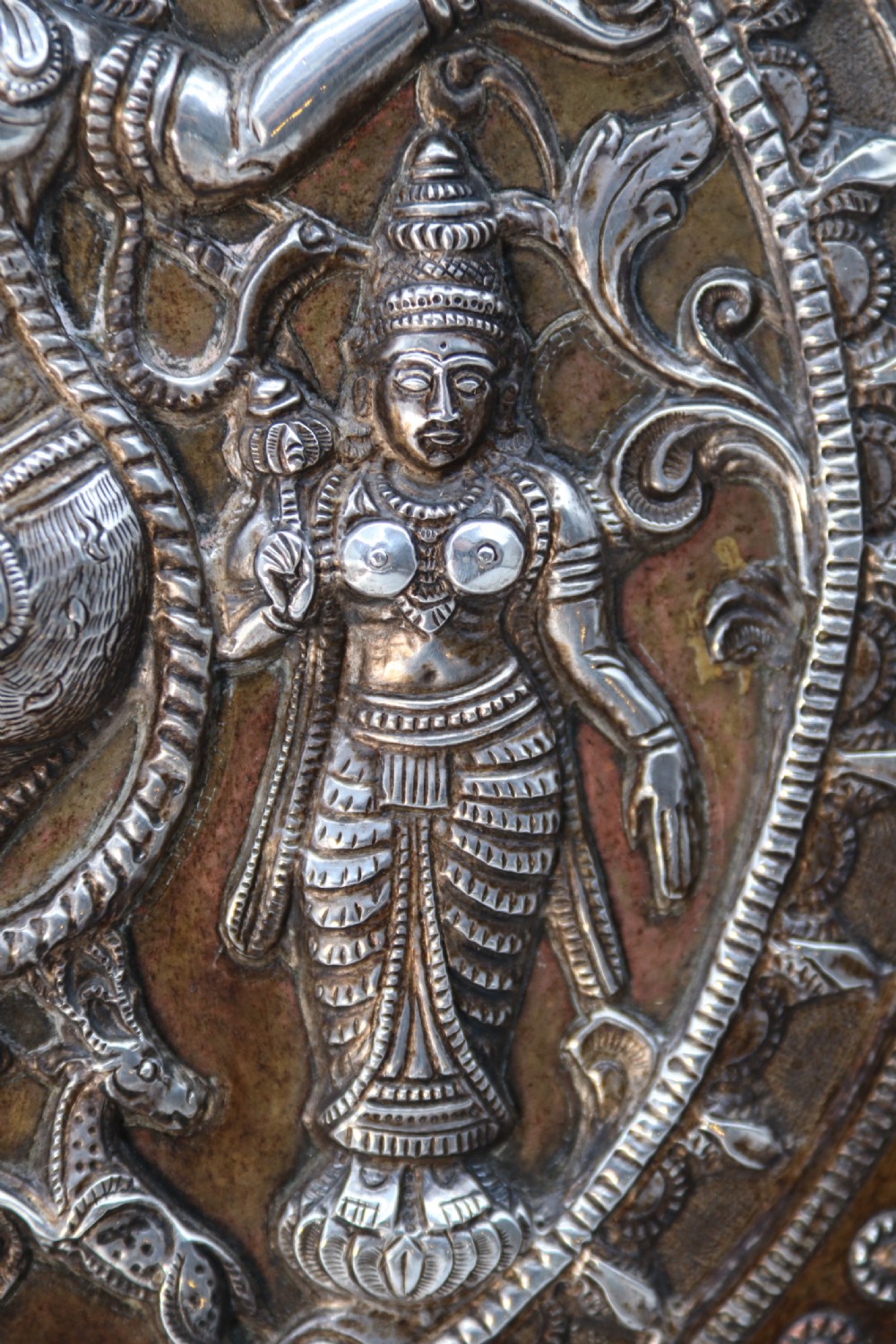 A superb Raj period silver, copper and brass repousse work charger. View XVIII