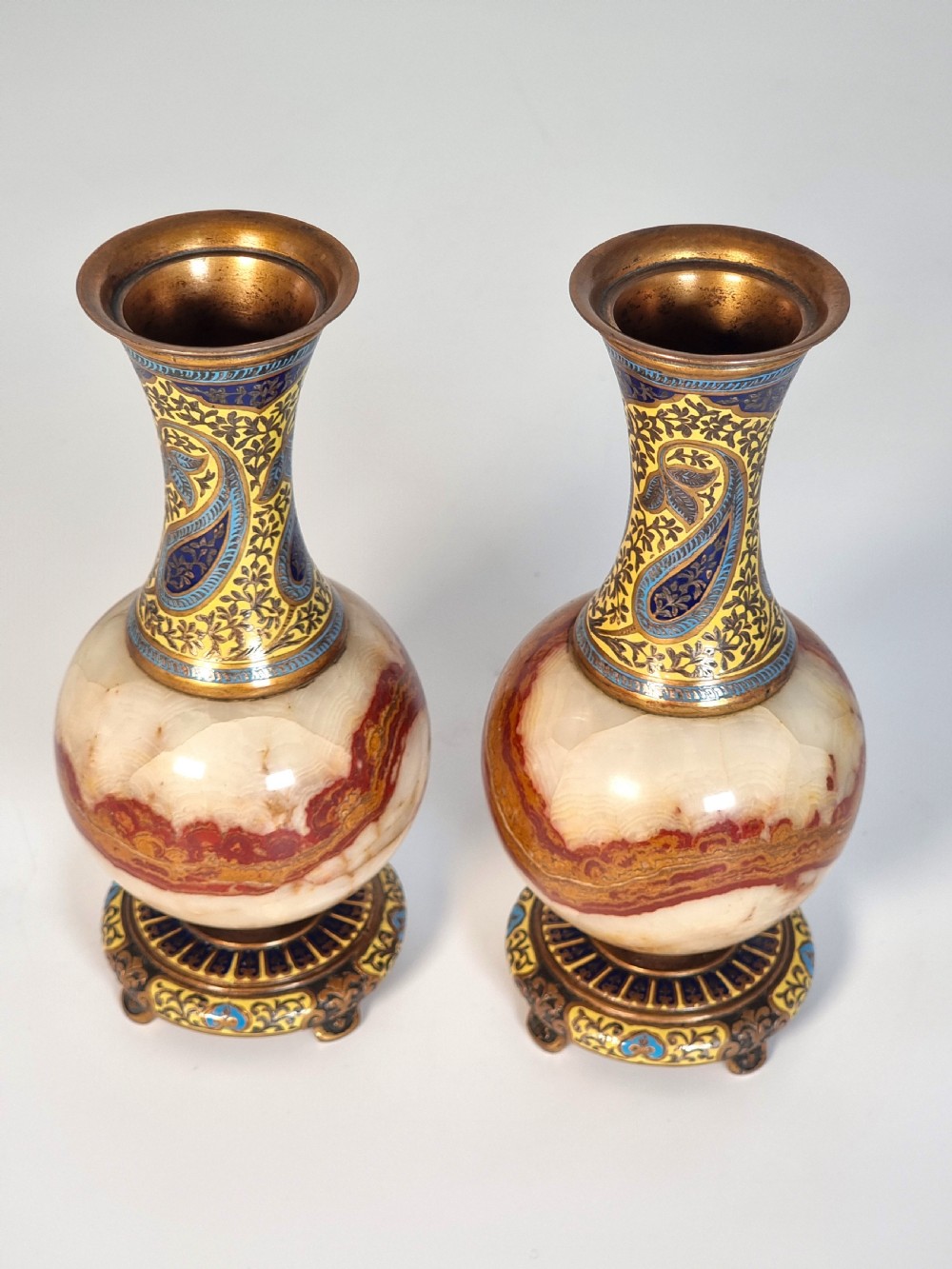 A pair of French champlevé enamel ormolu and onyx vases circa 1880 View III
