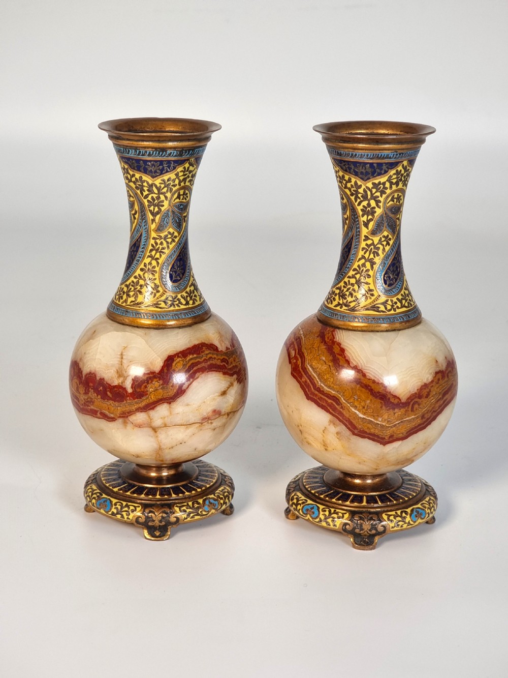 A pair of French champlevé enamel ormolu and onyx vases circa 1880 View IV
