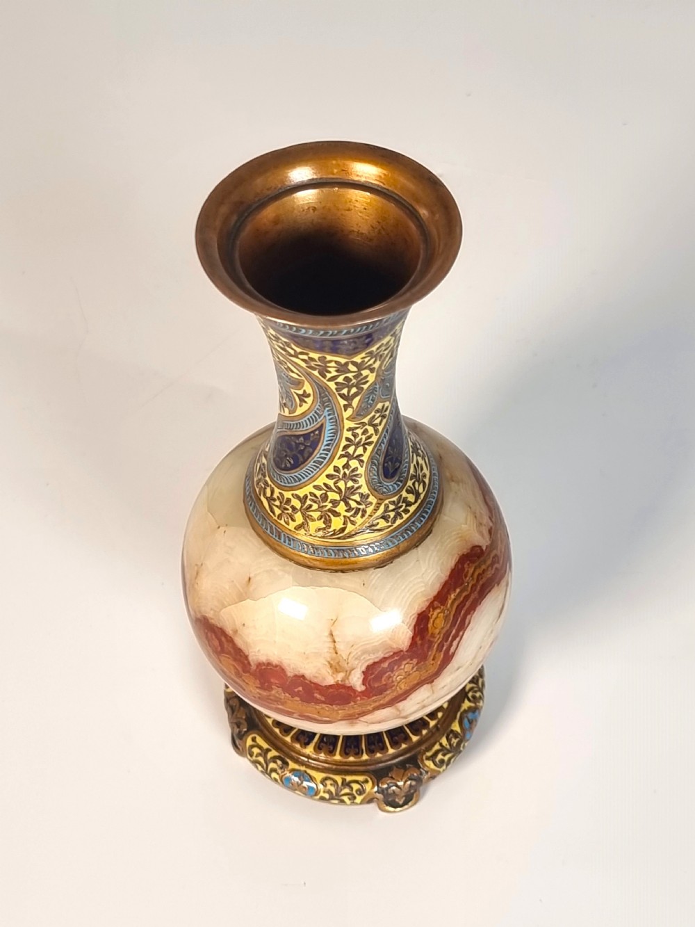 A pair of French champlevé enamel ormolu and onyx vases circa 1880 View VI