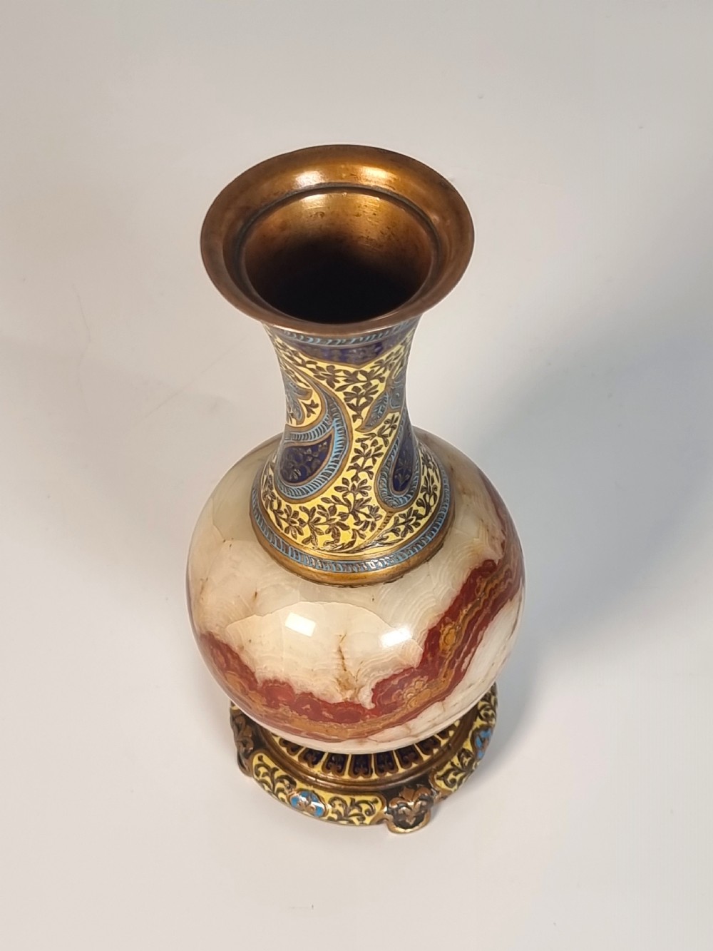 A pair of French champlevé enamel ormolu and onyx vases circa 1880 View VII