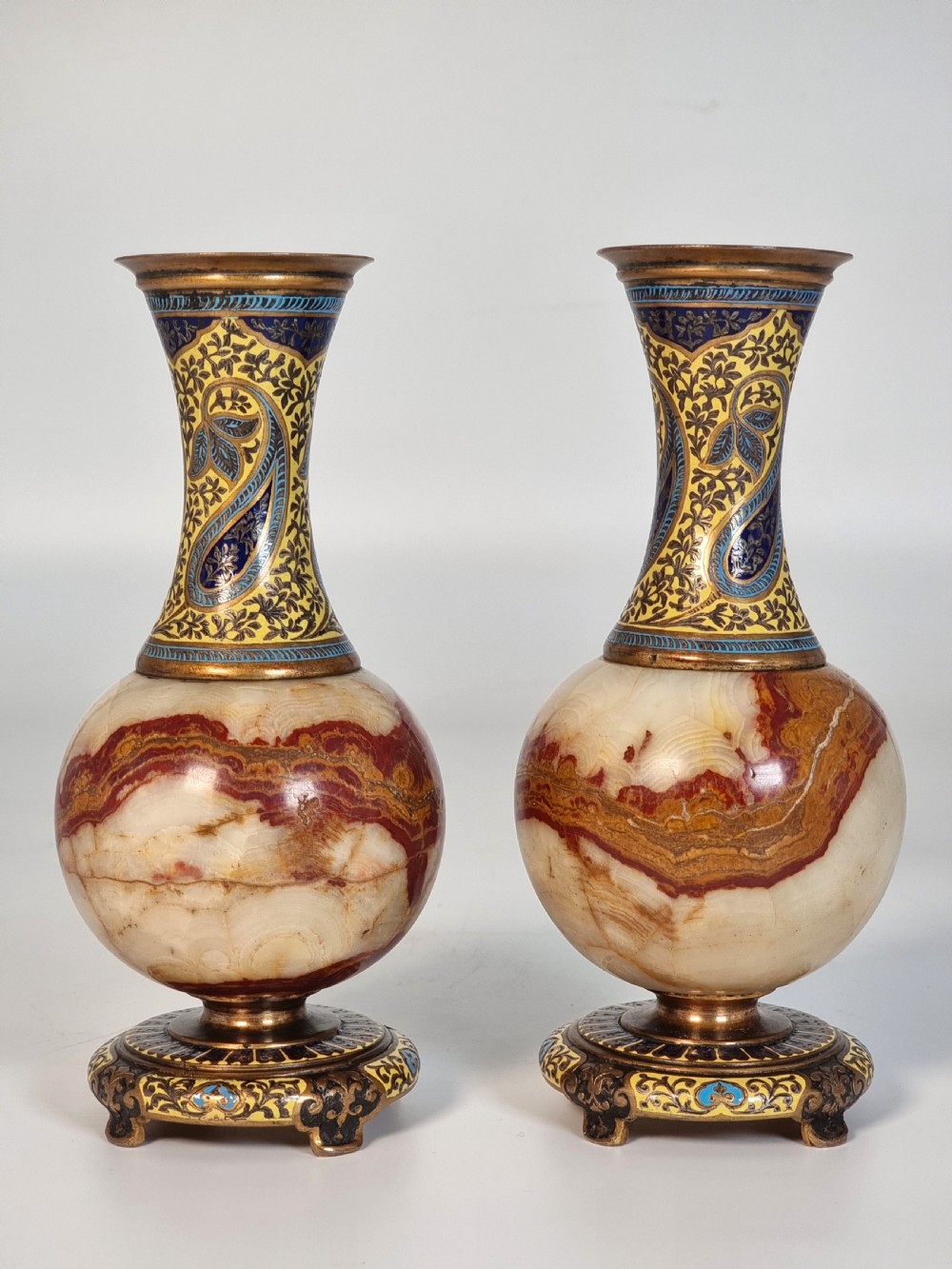 A pair of French champlevé enamel ormolu and onyx vases circa 1880 View XIII