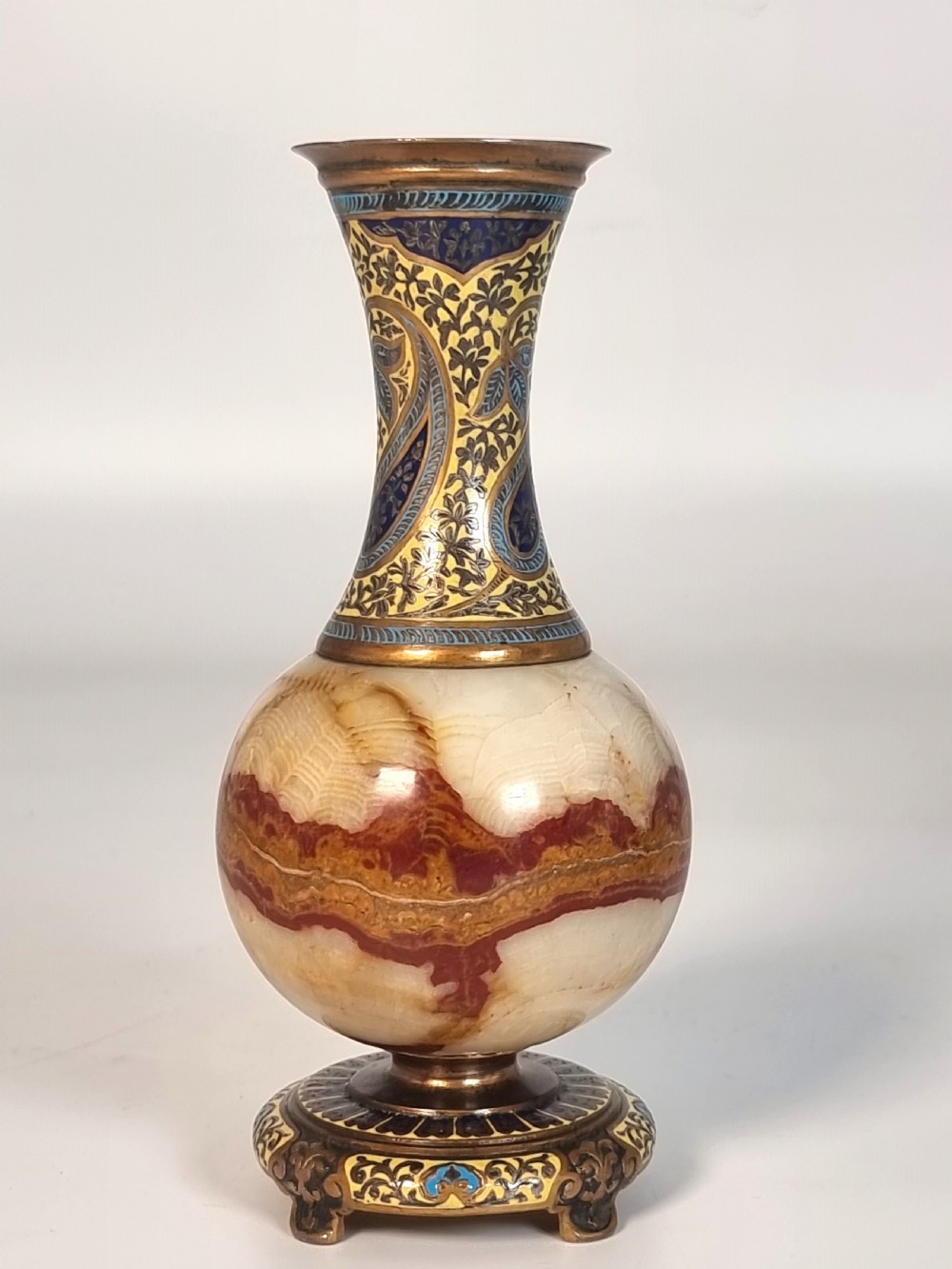 A pair of French champlevé enamel ormolu and onyx vases circa 1880 View XIV