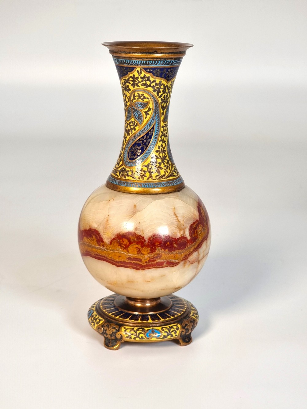 A pair of French champlevé enamel ormolu and onyx vases circa 1880 View XV