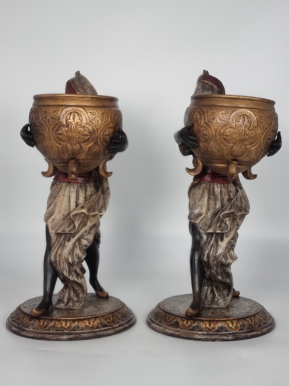 A cast and cold painted pair of Blackamoor figure jardinieres  View III