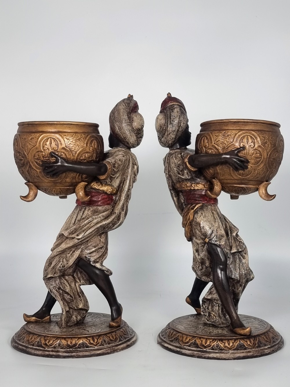 A cast and cold painted pair of Blackamoor figure jardinieres  View IV