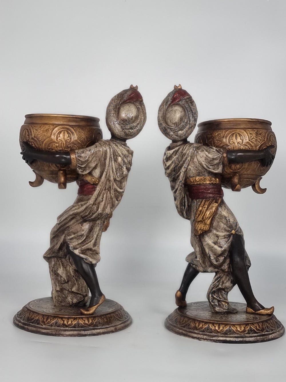 A cast and cold painted pair of Blackamoor figure jardinieres  View V