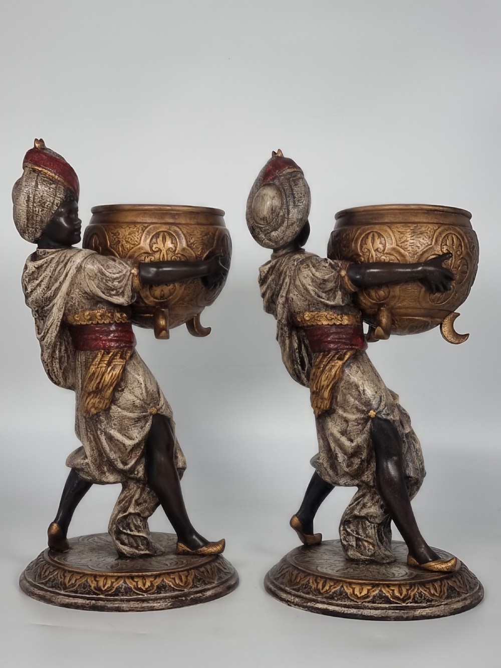 A cast and cold painted pair of Blackamoor figure jardinieres  View VII