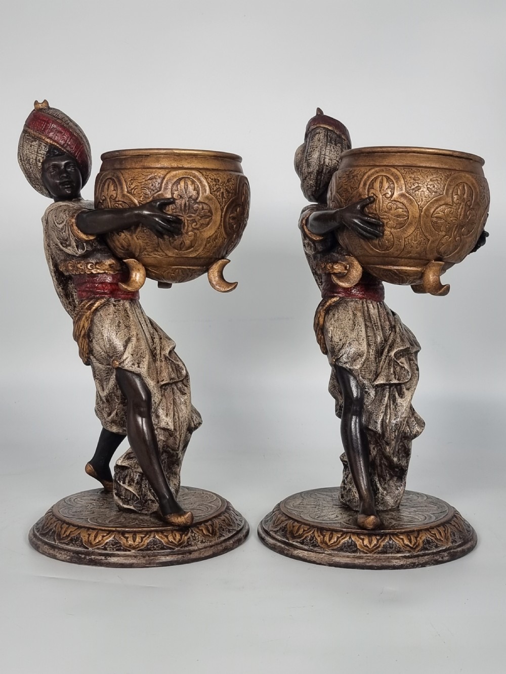 A cast and cold painted pair of Blackamoor figure jardinieres  View VIII