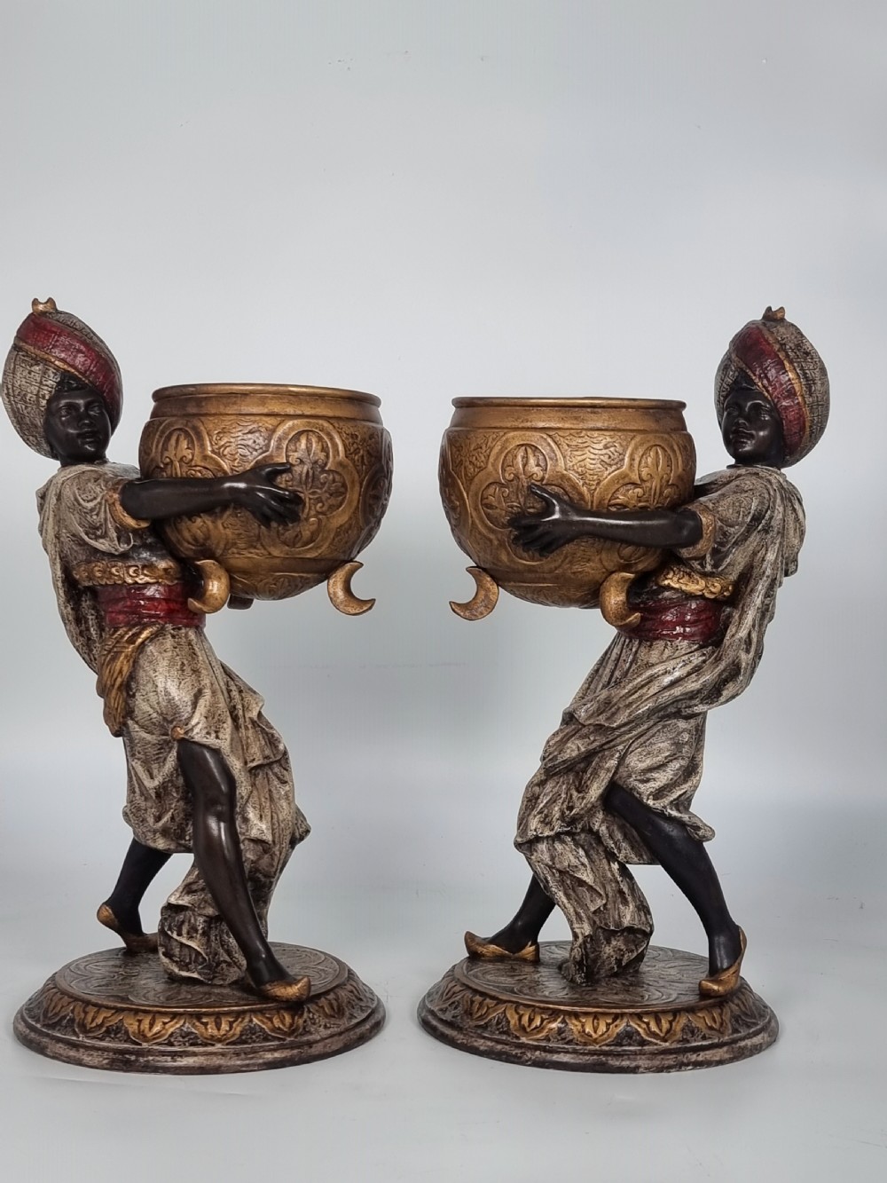 A cast and cold painted pair of Blackamoor figure jardinieres  View IX