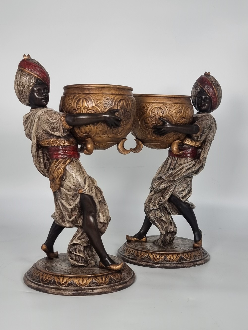 A cast and cold painted pair of Blackamoor figure jardinieres  View X