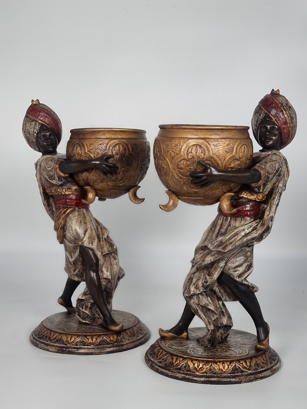 A cast and cold painted pair of Blackamoor figure jardinieres  View XI