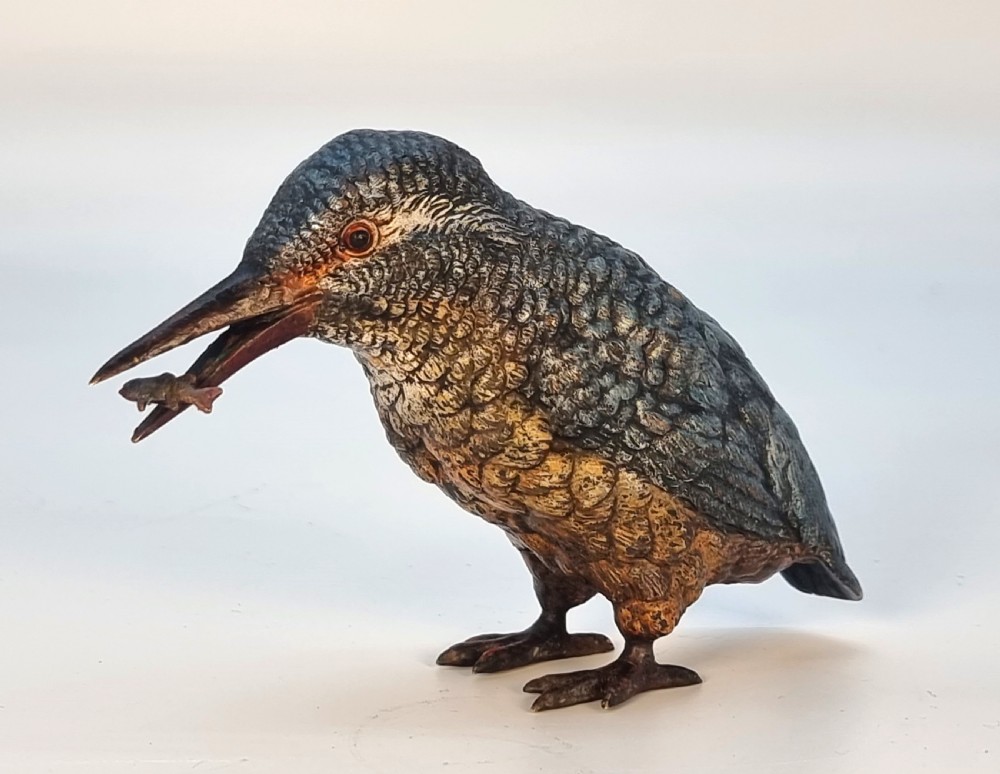 An Austrian bronze cold painted kingfisher of good size C 1910