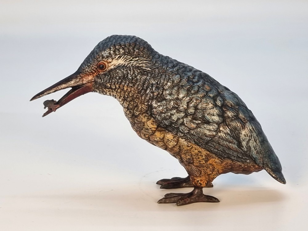An Austrian bronze cold painted kingfisher of good size C 1910 View VII