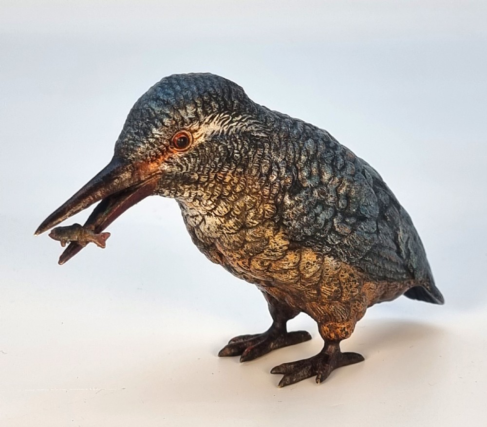 An Austrian bronze cold painted kingfisher of good size C 1910 View X