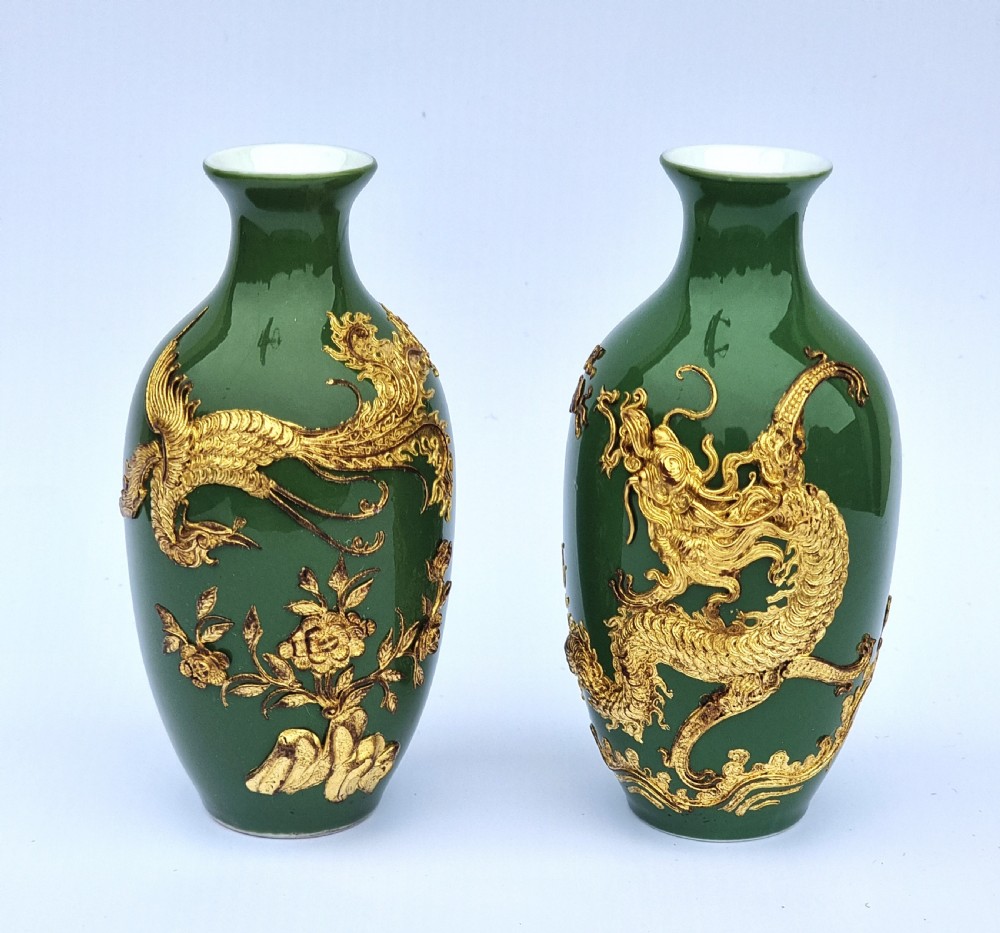 A miniature pair of Chinese porcelain and lacquer decorated vases View III