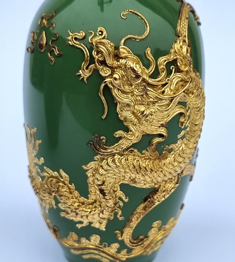 A miniature pair of Chinese porcelain and lacquer decorated vases View XV