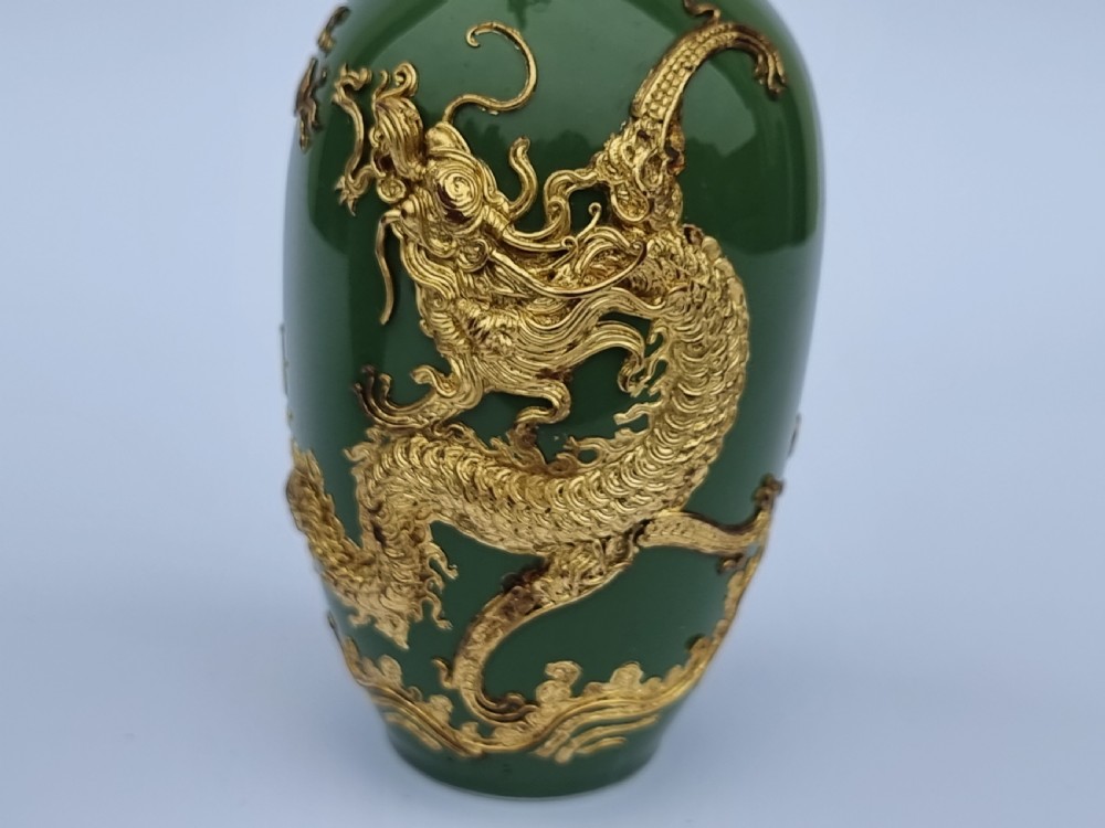 A miniature pair of Chinese porcelain and lacquer decorated vases View XVI