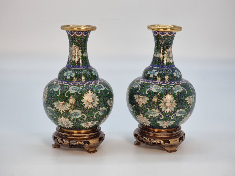 A pair of Chinese cloisonné enamel vases and stands C 1930 View III