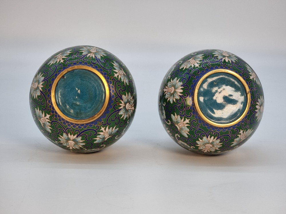 A pair of Chinese cloisonné enamel vases and stands C 1930 View VIII